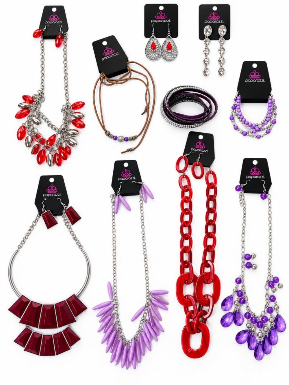 Paparazzi Jewelry Lot of 10 | Red Purple Silver Bundle